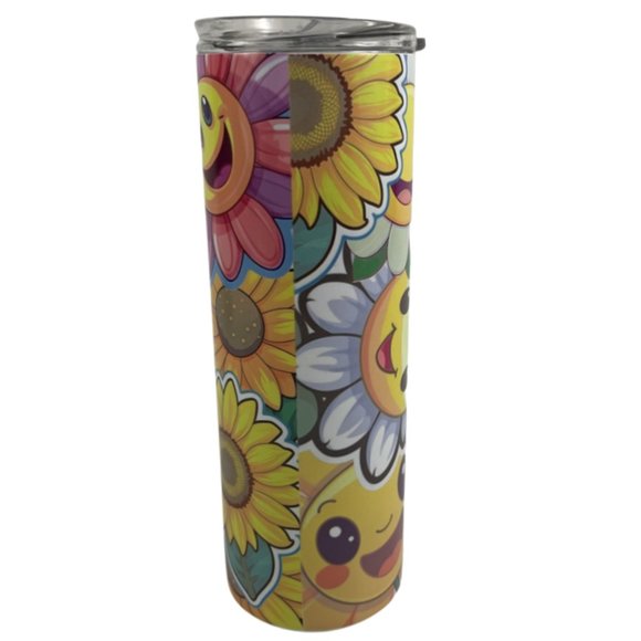 Skinny Tumbler 20oz Smiley Face Flowers Sunflowers Stainless-Steel Insulated - Picture 6 of 9